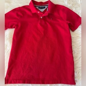 Tommy Hilfiger Red Polo with Logo and Striped Collar